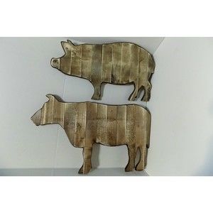 NEW Rustic Wood Cow & Pig Wall Art Rustic Home Animal Farm Decor